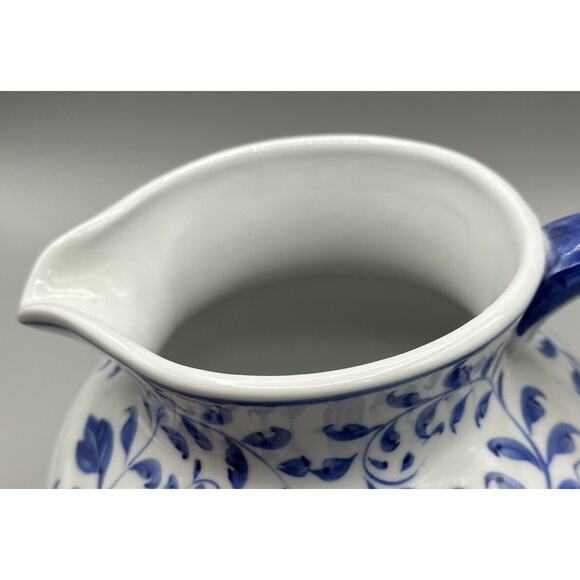 Pitcher Andrea by Sadek Blue White Handle Spout Floral Design 5.5 Tall 3.5 Diam. - Picture 2 of 9